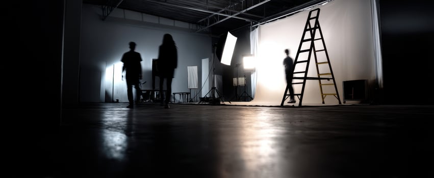 The creative studio space with silhouettes and lighting equipment in use. photo