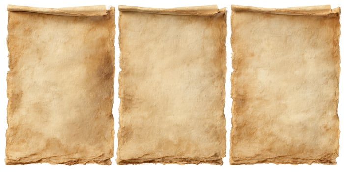 Aged blank parchment paper sheets in a row photo