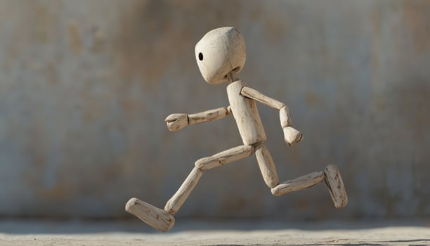 Surreal Abstract Freedom. Rebel Wooden Puppet Escaping To Distant Lands Of Adventure In A Whimsical And Dreamlike World. photo