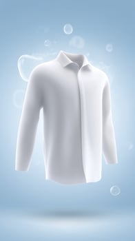 White shirt mock up floating in a soft blue background with bubbles, showcasing a clean and modern design ideal for fashion presentations and branding purposes photo