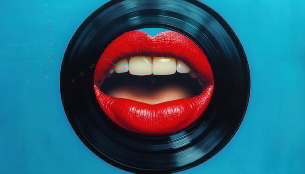Female Mouth Singing On Vinyl Record In A Contemporary Art Collage Of Creativity And Surrealism. photo