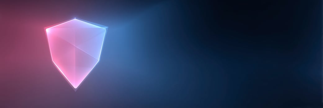 Geometric shape with glowing edges in vibrant pink and blue colors against a dark background, abstract design concept photo