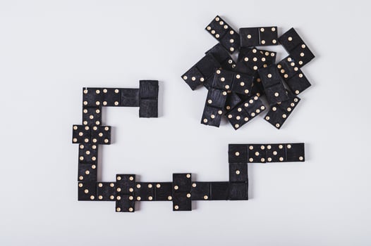 Close up of a calm domino board game for leisure on the table top view photo