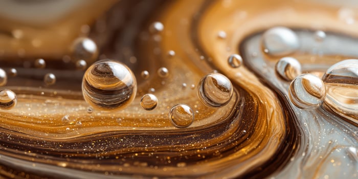 Macro shot of liquid droplets on swirling surface photo