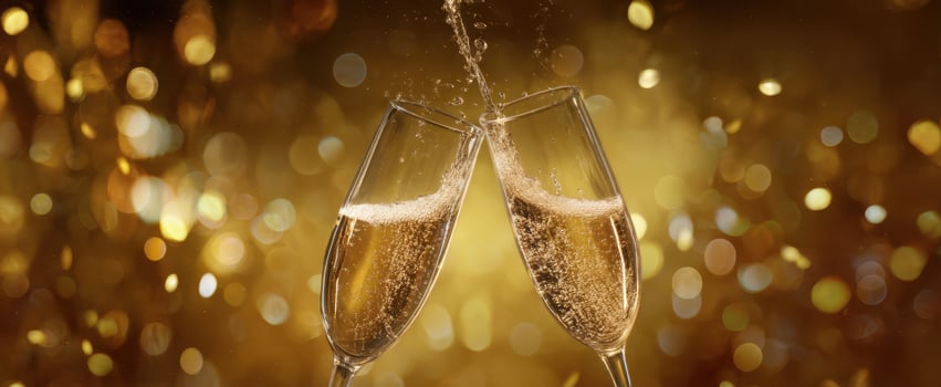 The stunning champagne glasses clinking together in a dazzling celebration backdrop. photo