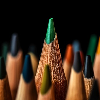 Colorful Pencil Tips Arranged in a Striking Display on a Black Background photo
