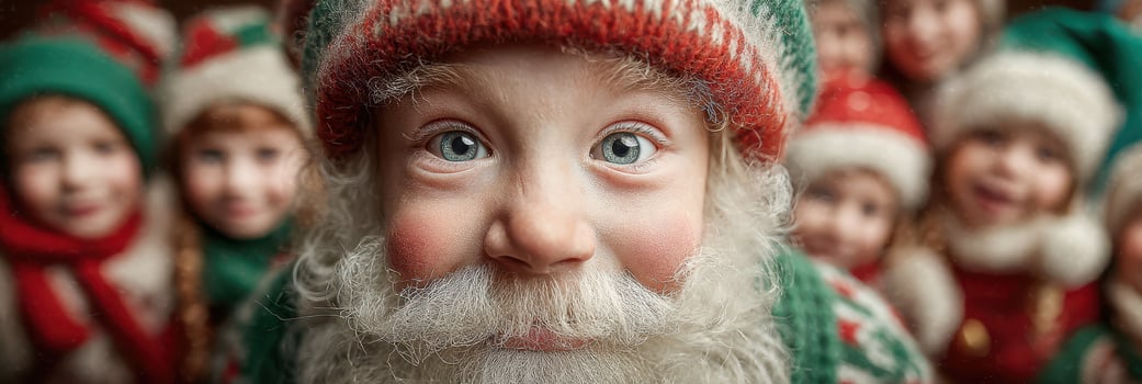 Children celebrating Christmas with Santa in a festive setting at a holiday event photo
