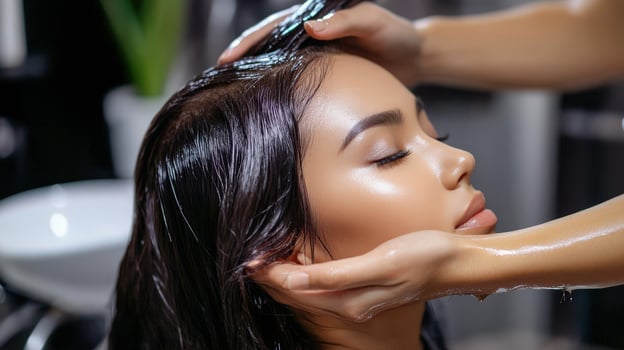 Relaxing head massage treatment for healthy hair. photo