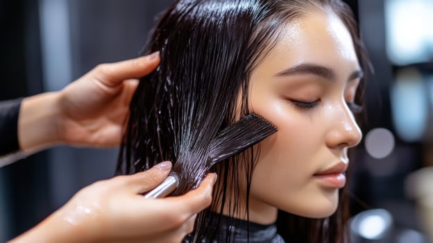 Close-up view of hair treatment application. photo