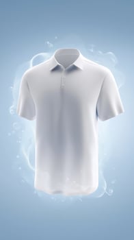 White polo shirt mock up with soft blue background, showcasing fabric texture and design possibilities, ideal for fashion branding and promotional materials photo