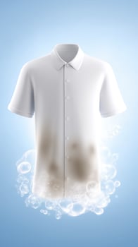 White shirt with stains surrounded by bubbles, illustrating the cleaning process, showcasing the transformation from dirty to clean, emphasizing laundry care and fabric maintenance photo