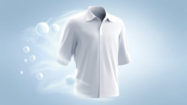 White shirt mock up with soft fabric texture and bubbles, floating in a light blue background, showcasing a clean and modern design for promotional use photo