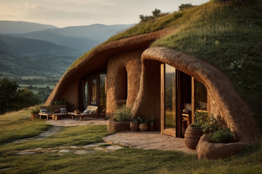 A house made out of mud with a grass roof photo