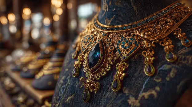 Intricate gold jewelry displayed at a market showcasing traditional craftsmanship and rich cultural heritage photo