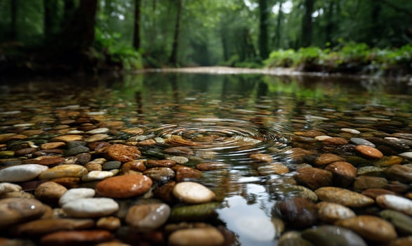 Clear stream ripples through colorful rocks photo