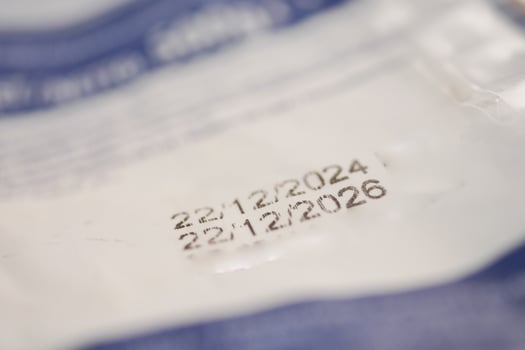 Expiration dates printed on packaging for food items photo