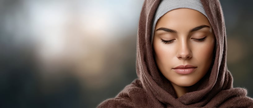 Serene woman in hijab praying with soft light in tranquil environment photo