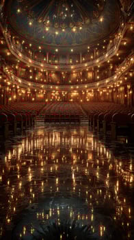 Elegant opera house during evening performance with glowing lights and polished floor photo