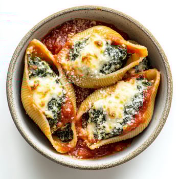 Three stuffed shells with spinach and cheese photo
