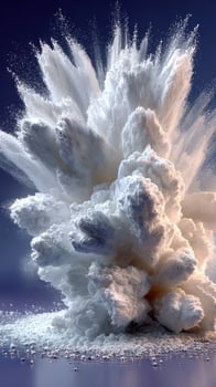 Cloud of white powder explodes dramatically in a spectacular display against a dark background photo