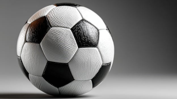 Soccer ball on a neutral background showcasing its textured surface and classic black and white design photo