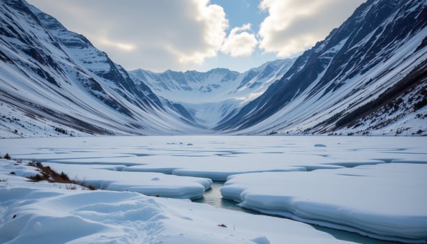 a snowy mountain bowl where the silence is broken only by wind across the ice. photo