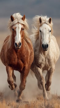 Horses running freely across the open field in a picturesque landscape during sunset photo