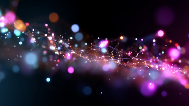 Colorful abstract digital light pattern with vibrant dots and lines on a dark background photo