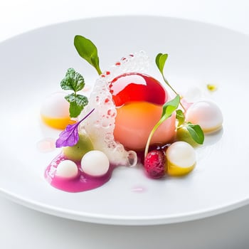 A white plate topped with a dessert and garnish photo