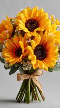 Bright sunflower bouquet showcases vibrant yellow blooms perfect for celebrations or home decor during summer months photo