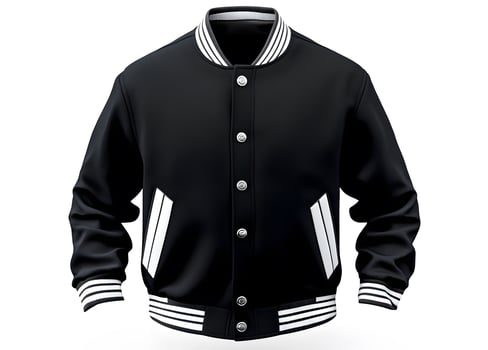 Black bomber jacket with white stripes. photo