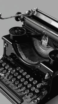 Vintage typewriter on a gray background showcasing intricate machinery and classic design elements photo