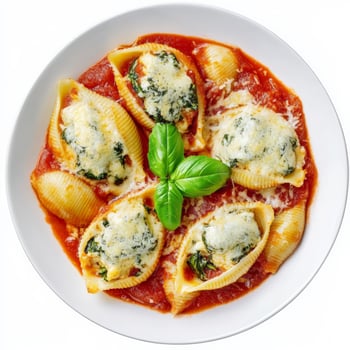 A plate of stuffed shells with cheese and spinach photo