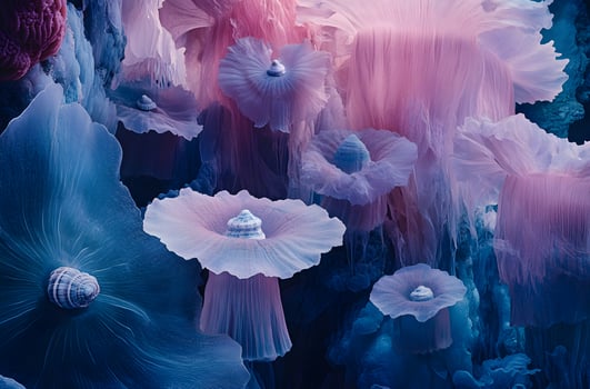 Abstract floral forms in shades of blue and pink. photo