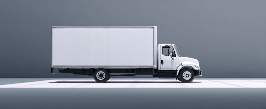 The white delivery truck in a minimalist modern setting. photo