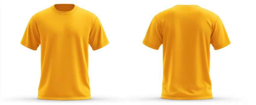 The vibrant yellow t-shirt displayed from front and back angles. photo