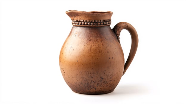 Clay Brown Jug with Elegant Curved Shape on White Background photo