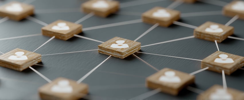 The network of interconnected user icons showcasing digital communication and collaboration photo