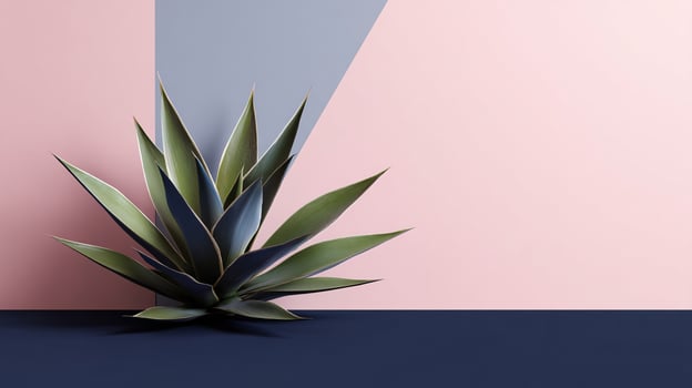 Agave Leaf Cluster Elegantly Displayed Against Pastel Pink and Navy Blue Background photo