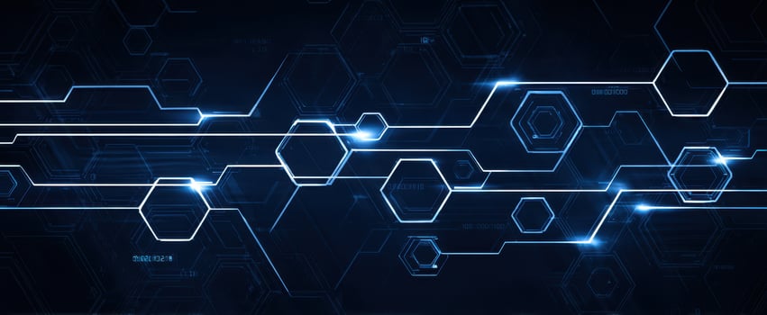 The modern technological background featuring luminous blue hexagons and lines. photo
