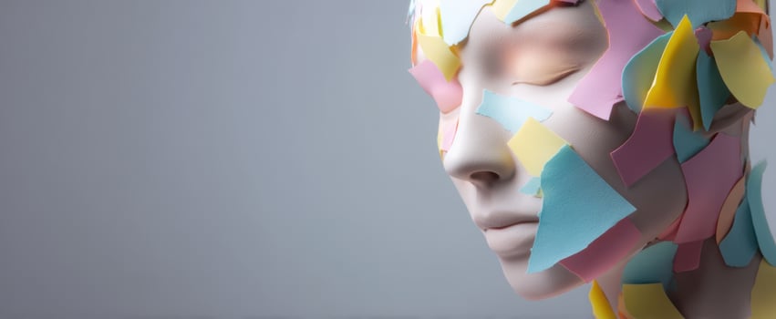 The Abstract Mannequin Featuring Colorful Paper Layers on Its Face photo