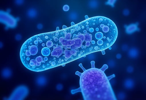 Bacteria and viruses in a blue background photo