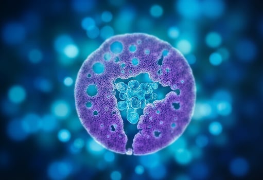A cell with a blue background and purple spots photo
