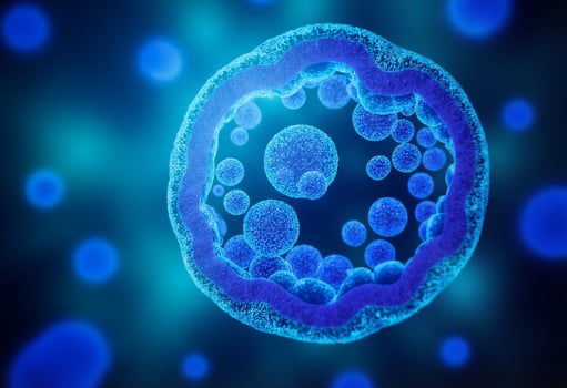 A cell with blue bubbles in it photo