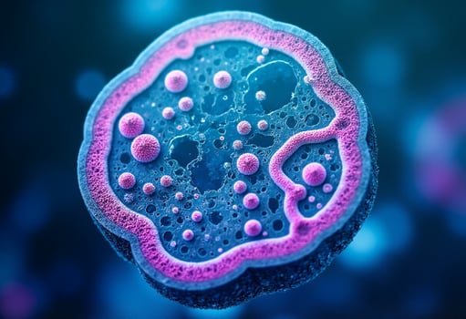 A cell with pink and blue bubbles photo