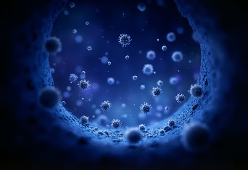 A blue background with many viruses photo