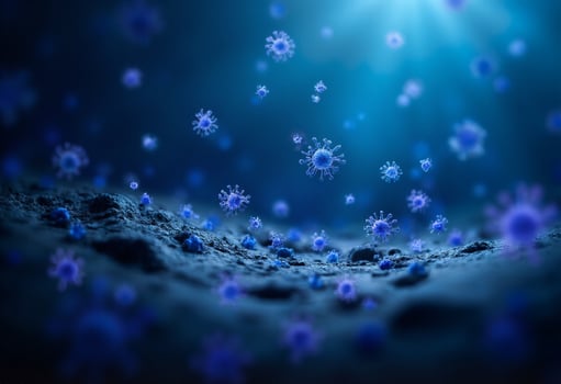 Flu Virus Close-Up in Blue Scene photo
