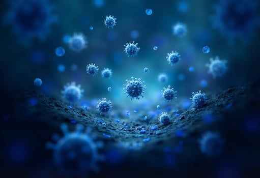 3D Infection Spread on Blue Background photo