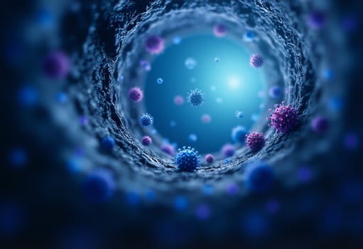 A virus is seen in a dark tunnel photo