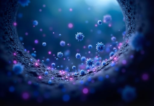 A blue virus is seen in a tunnel photo